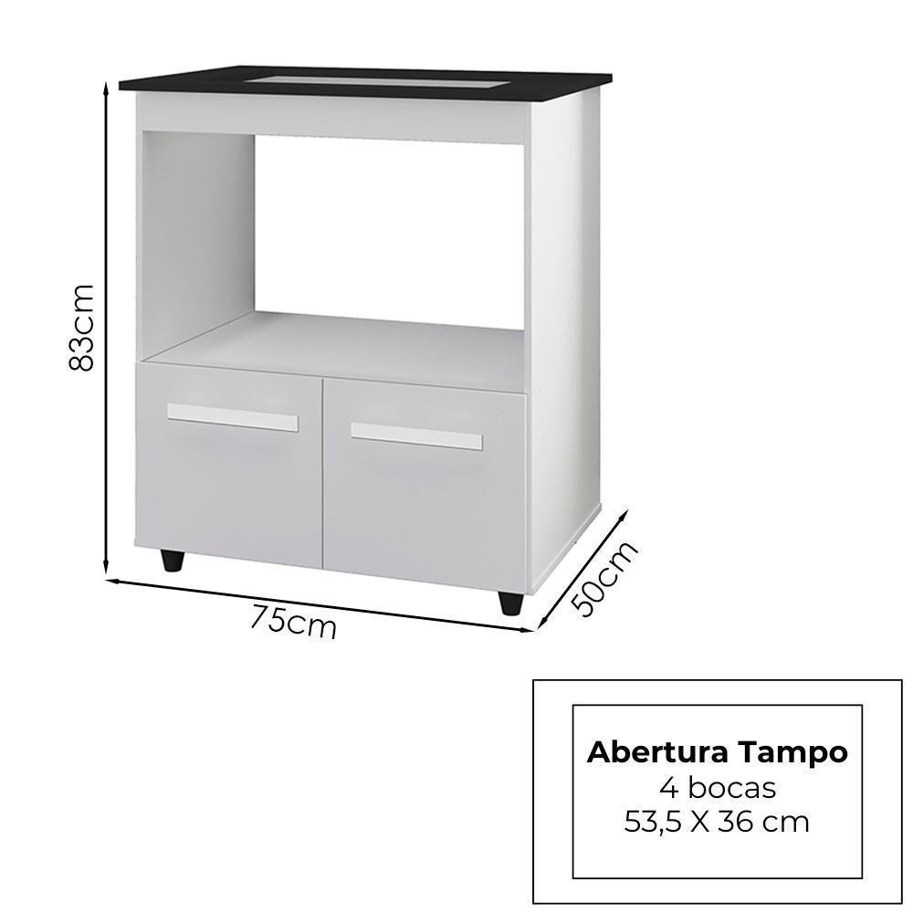 Balcão Para Cooktop 4 Bocas 2 Portas 75 Cm Elisa Branco Mobbs Branco - 2