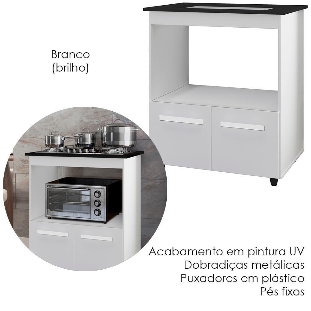 Balcão Para Cooktop 5 Bocas 2 Portas 75 Cm Elisa Branco Mobbs Branco - 6