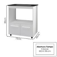 Balcão Para Cooktop 5 Bocas 2 Portas 75 Cm Elisa Branco Mobbs Branco - 5