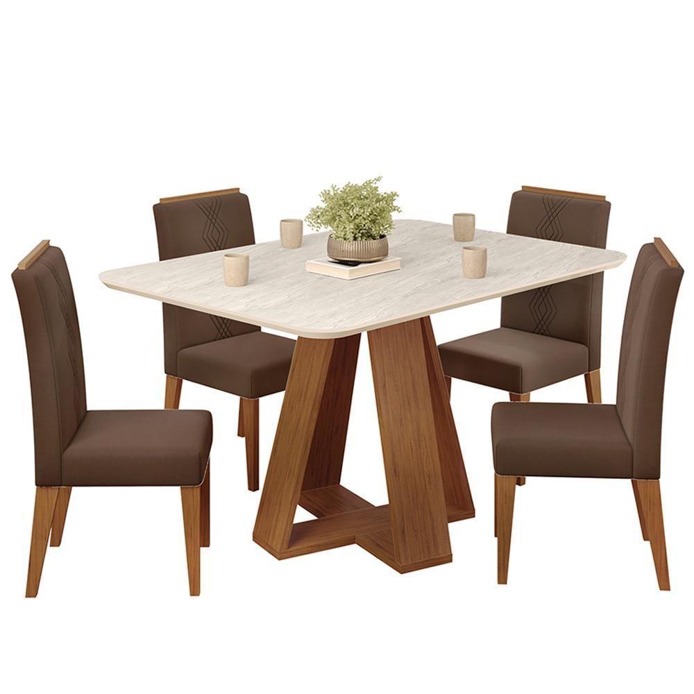 Mesa Jantar Kiara E 4 Cadeiras Yasmin Freijo Veludo Moca Dj Moveis - 1