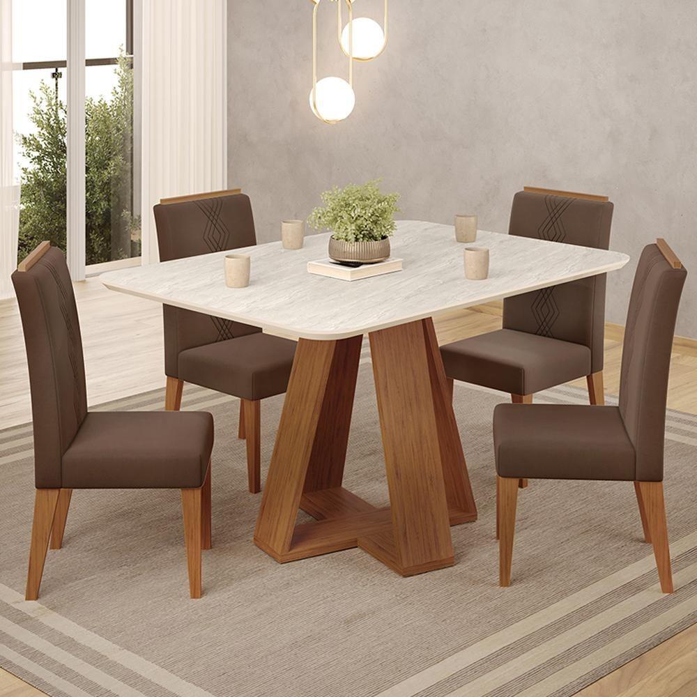 Mesa Jantar Kiara E 4 Cadeiras Yasmin Freijo Veludo Moca Dj Moveis - 2