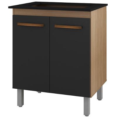 Balcão Para Cooktop 5 Bocas 2 Portas 75 Cm Jade Savana Preto Mobbs Savana Preto