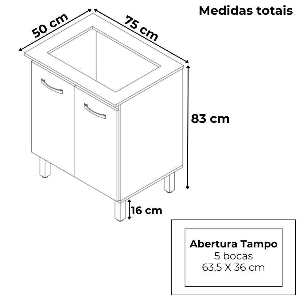 Balcão Para Cooktop 5 Bocas 2 Portas 75 Cm Jade Savana Off White Mobbs Savana Off White - 3