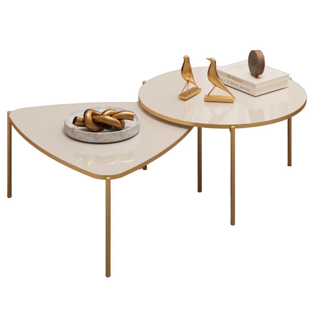 Kit 2 Mesas Centro Lina Cleia Pés Metal Off White Dj Moveis - 1