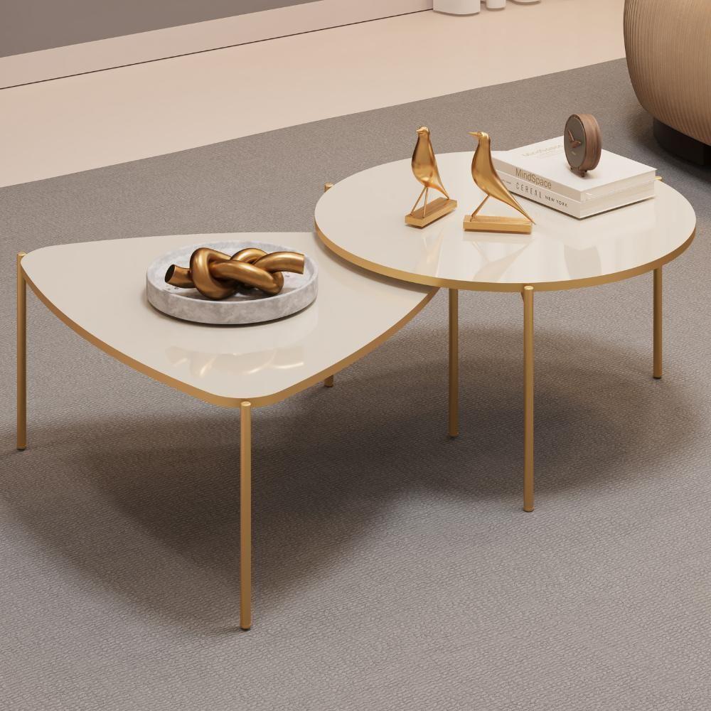 Kit 2 Mesas Centro Lina Cleia Pés Metal Off White Dj Moveis - 2