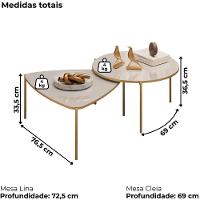 Kit 2 Mesas Centro Lina Cleia Pés Metal Off White Dj Moveis - 3