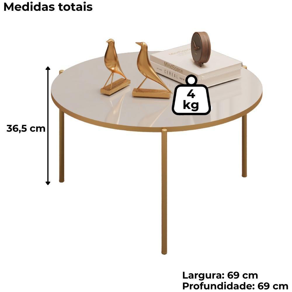 Mesa De Centro Redonda 69 Cm Cleia Bali Dourado Dj Moveis - 3