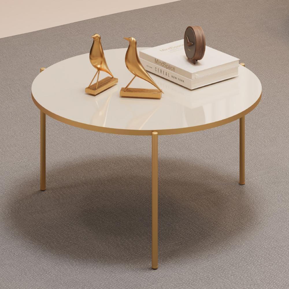 Mesa De Centro Redonda 69 Cm Cleia Off White Dourado Dj Moveis - 2