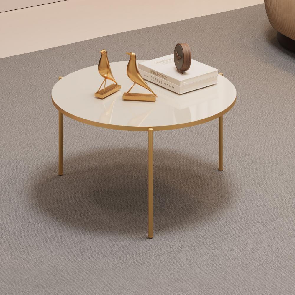 Mesa De Centro Redonda 69 Cm Cleia Off White Dourado Dj Moveis - 6