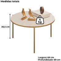 Mesa De Centro Redonda 69 Cm Cleia Off White Dourado Dj Moveis - 3