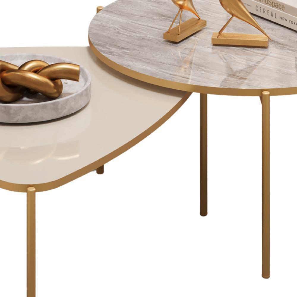 Kit 2 Mesas Centro Lina Cleia Pés Metal Off White Quartzo Dj Moveis - 6
