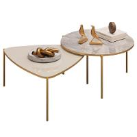 Kit 2 Mesas Centro Lina Cleia Pés Metal Off White Quartzo Dj Moveis - 1