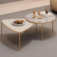 Kit 2 Mesas Centro Lina Cleia Pés Metal Off White Quartzo Dj Moveis