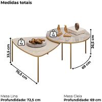 Kit 2 Mesas Centro Lina Cleia Pés Metal Off White Quartzo Dj Moveis - 5