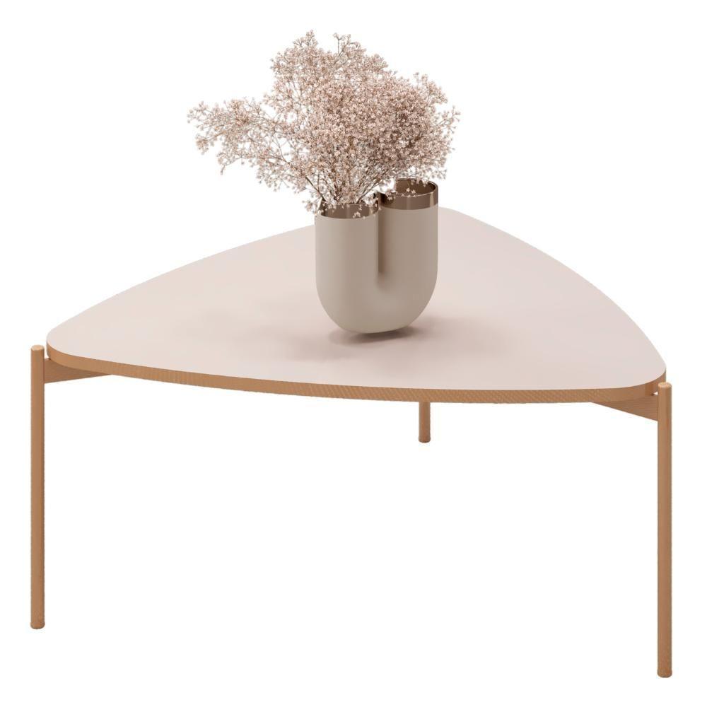 Mesa De Centro Lina 77 Cm Pes Metal Off White Dourado Dj Moveis - 1