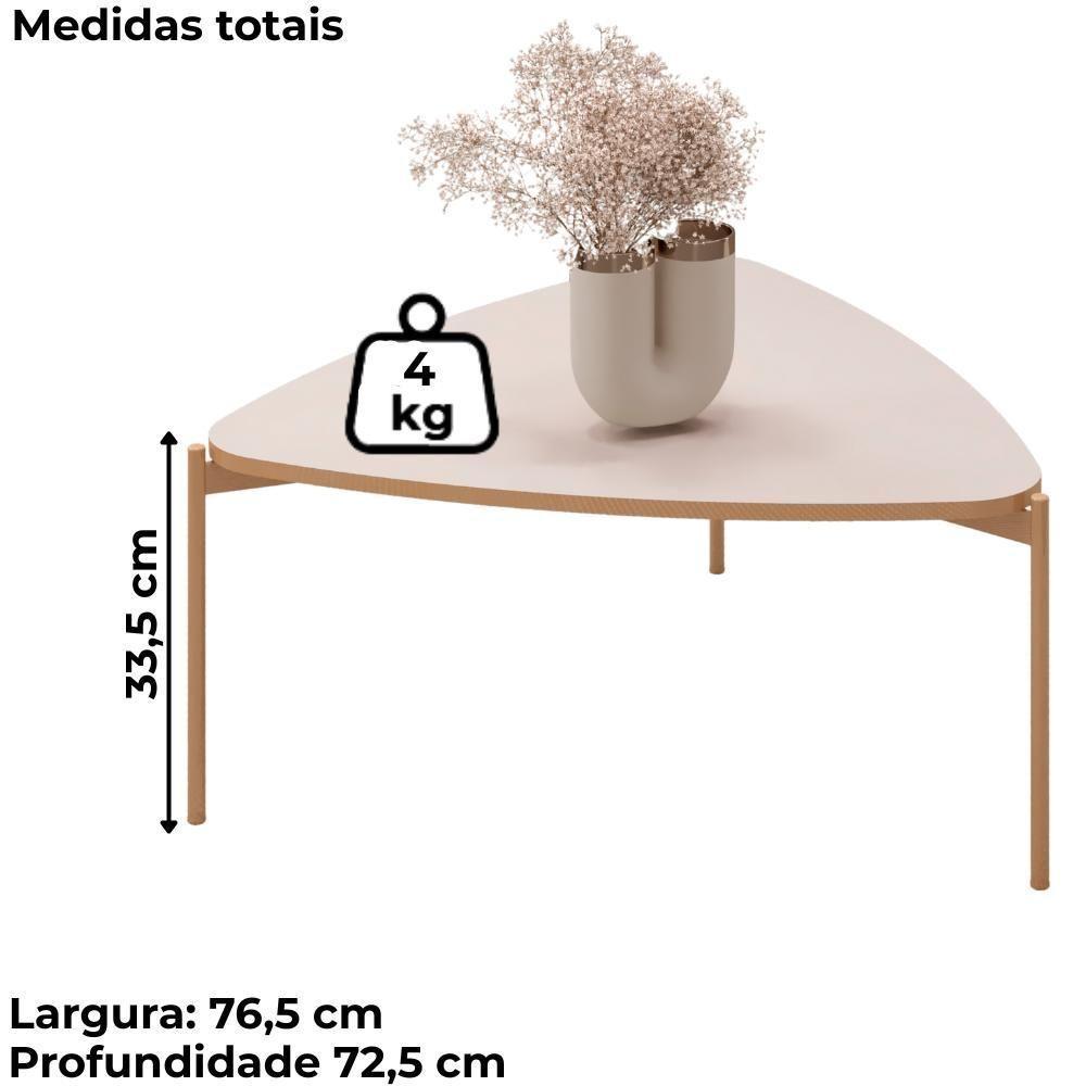 Mesa De Centro Lina 77 Cm Pes Metal Off White Dourado Dj Moveis - 3