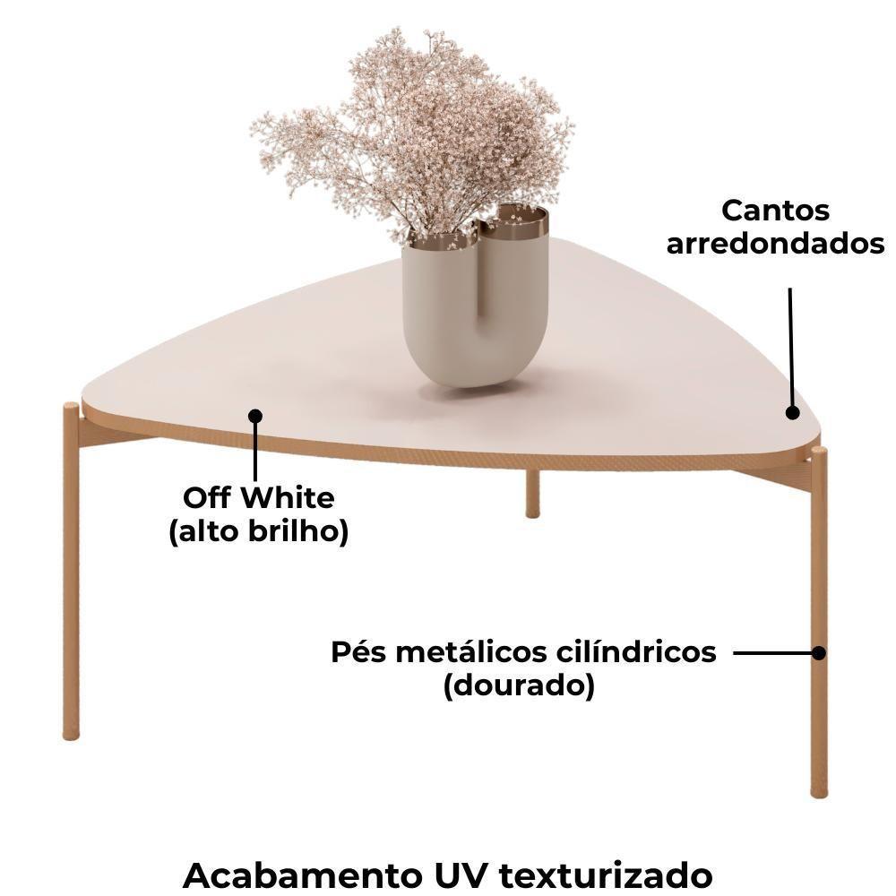Mesa De Centro Lina 77 Cm Pes Metal Off White Dourado Dj Moveis - 5