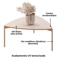 Mesa De Centro Lina 77 Cm Pes Metal Off White Dourado Dj Moveis - 5