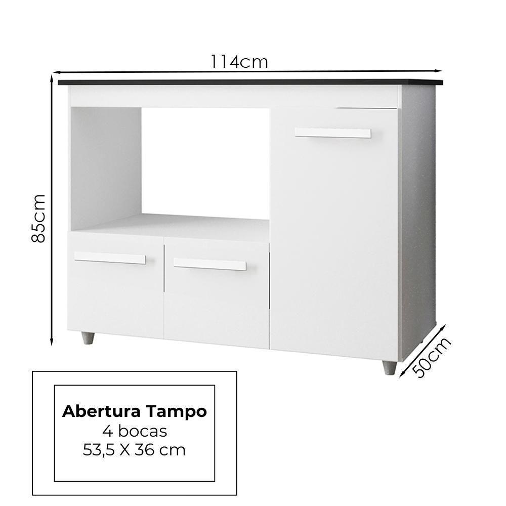 Balcão Para Cooktop 4 Bocas 3 Portas 114 Cm Ana Branco Mobbs Branco - 3