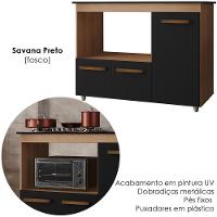 Balcão Para Cooktop 5 Bocas 3 Portas 114 Cm Ana Savana Preto Mobbs Savana Preto
