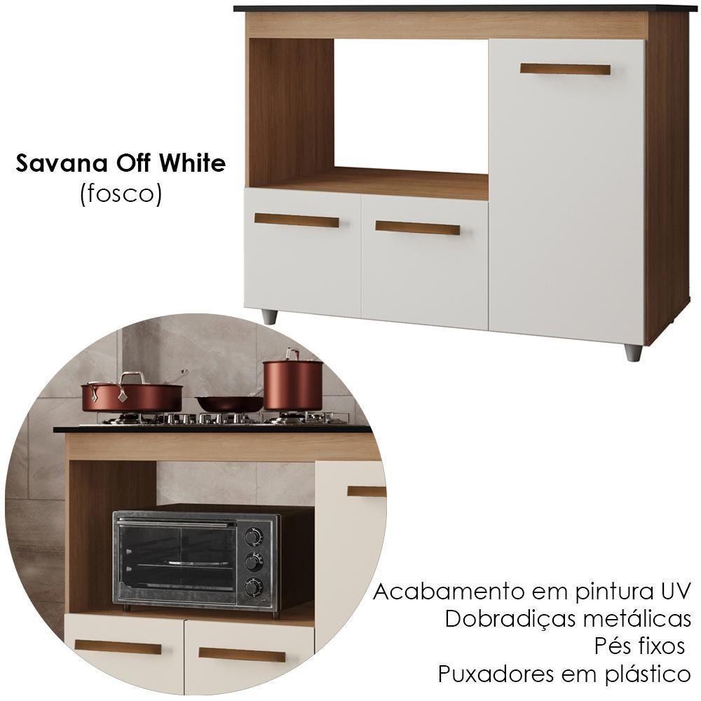 Balcão Para Cooktop 4 Bocas 3 Portas 114 Cm Ana Savana Off White Mobbs Savana Off White - 4