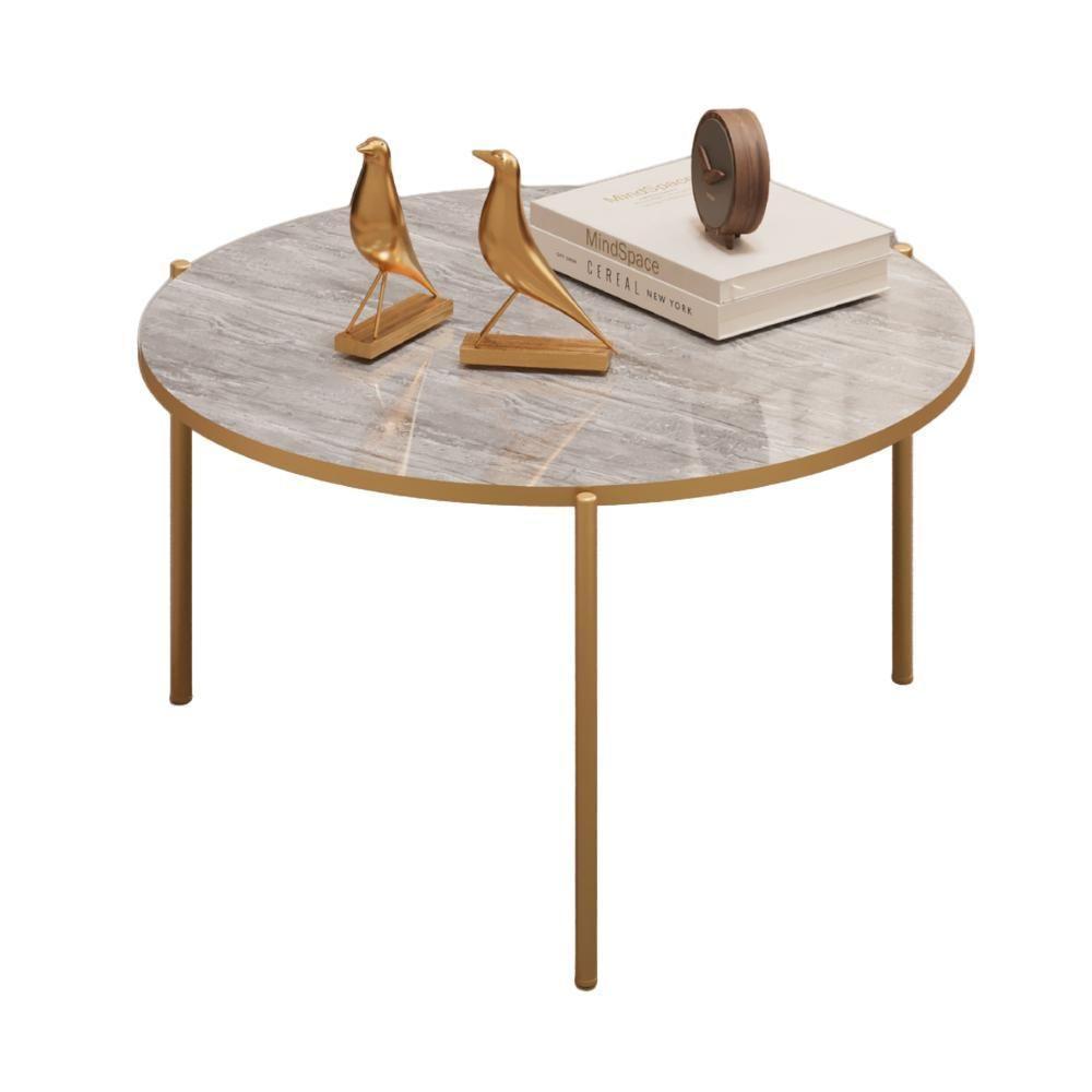 Mesa De Centro Redonda 69 Cm Cleia Quartzo Dourado Dj Moveis - 1