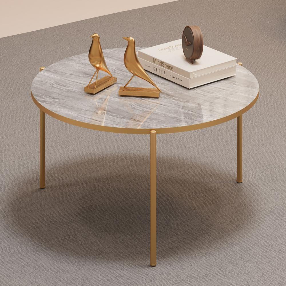 Mesa De Centro Redonda 69 Cm Cleia Quartzo Dourado Dj Moveis - 2