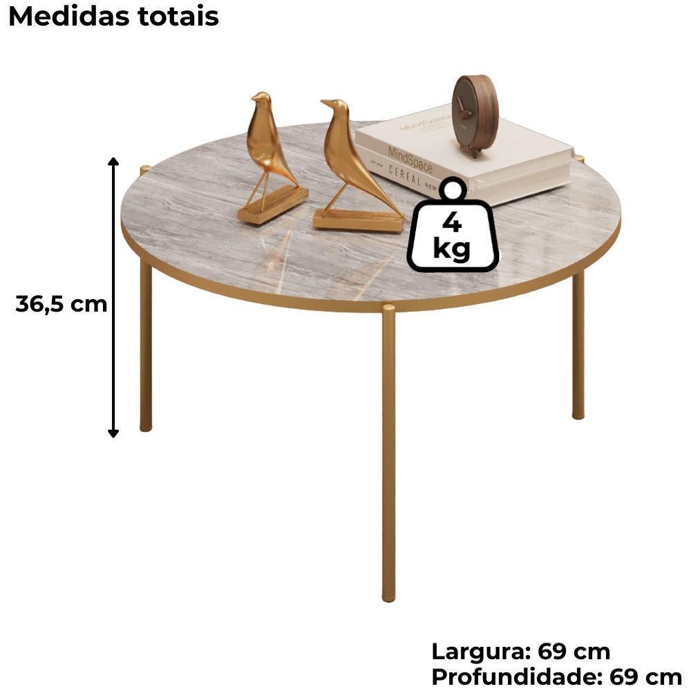 Mesa De Centro Redonda 69 Cm Cleia Quartzo Dourado Dj Moveis - 3