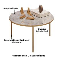 Mesa De Centro Redonda 69 Cm Cleia Quartzo Dourado Dj Moveis - 5