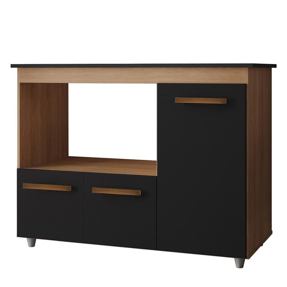 Balcão Para Cooktop 4 Bocas 3 Portas 114 Cm Ana Savana Preto Mobbs Savana Preto - 1