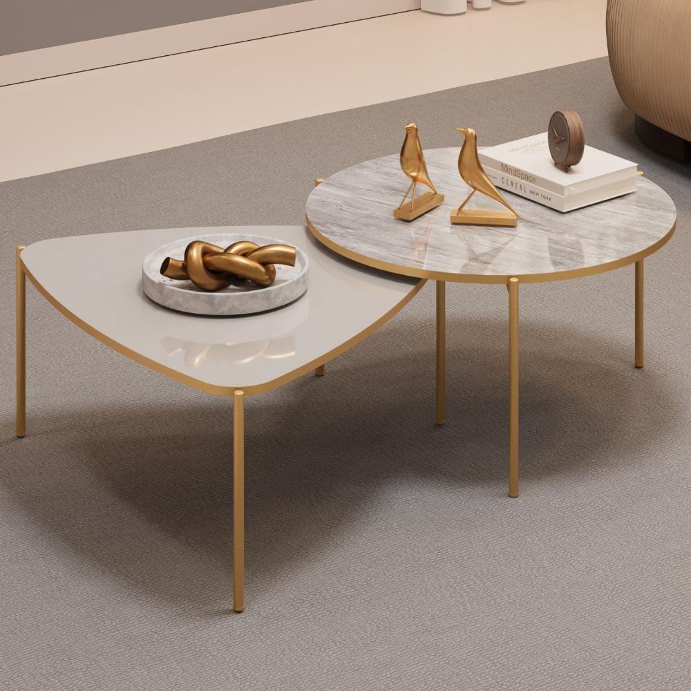 Kit 2 Mesas Centro Lina Cleia Pés Metal Bali Quartzo Dj Moveis - 2