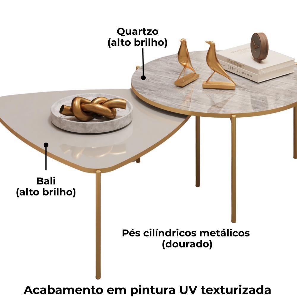 Kit 2 Mesas Centro Lina Cleia Pés Metal Bali Quartzo Dj Moveis - 5