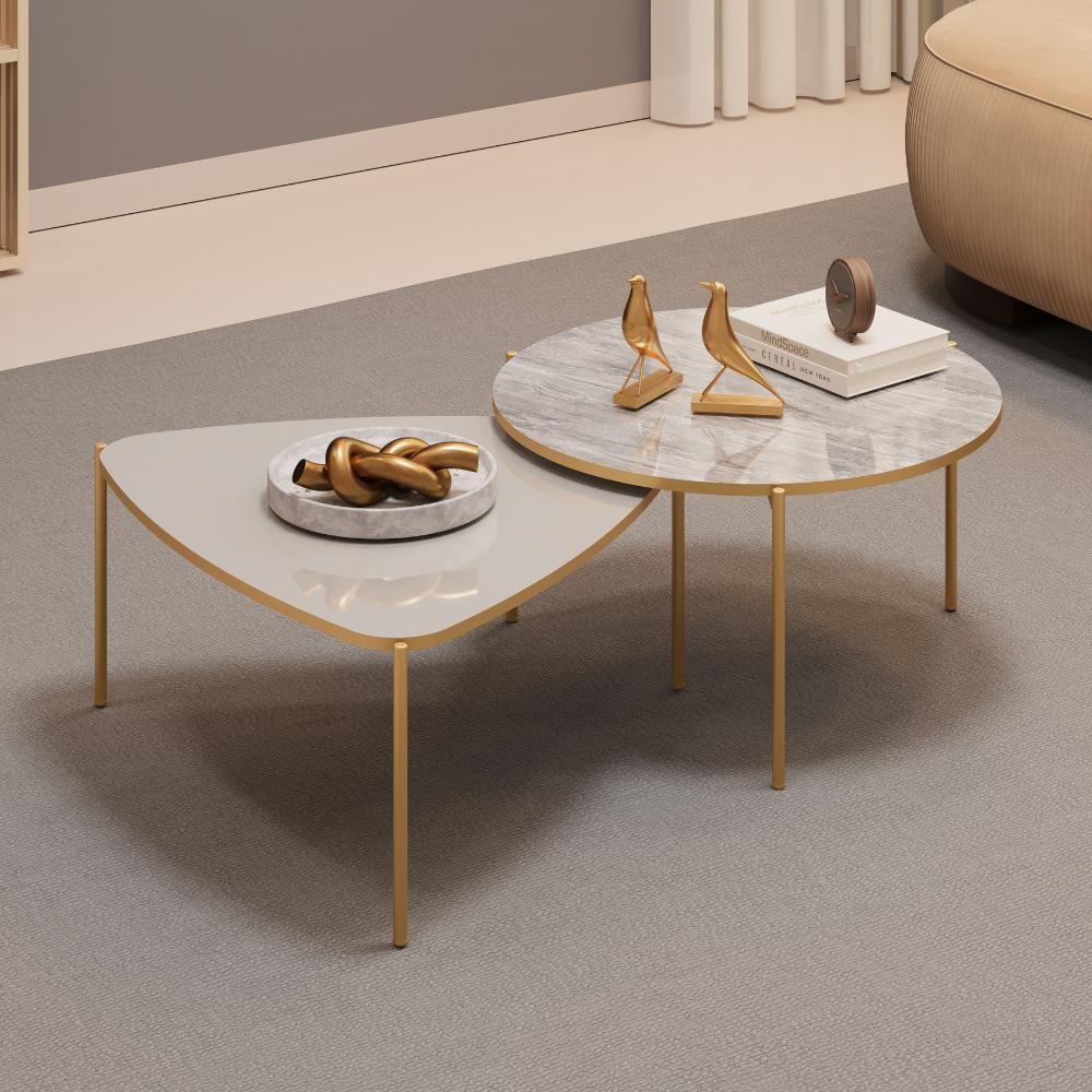 Kit 2 Mesas Centro Lina Cleia Pés Metal Bali Quartzo Dj Moveis - 6