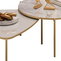 Kit 2 Mesas Centro Lina Cleia Pés Metal Bali Quartzo Dj Moveis