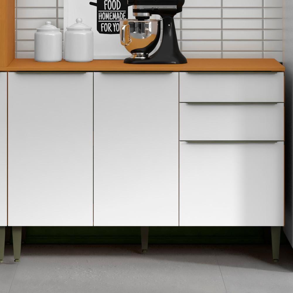 Balcão Com Tampo 3 Portas 2 Gavetas 120 Cm Mdf 2006806 Cinamomo Branco Armoveis - 2
