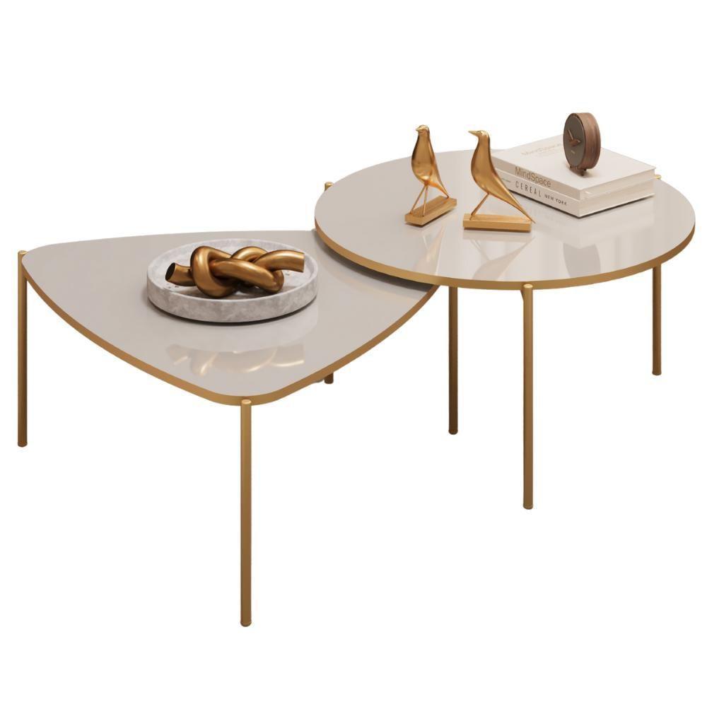 Kit 2 Mesas Centro Lina Cleia Pés Metal Bali Dj Moveis - 1