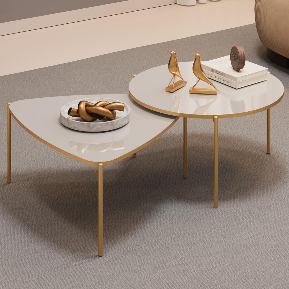 Kit 2 Mesas Centro Lina Cleia Pés Metal Bali Dj Moveis - 2