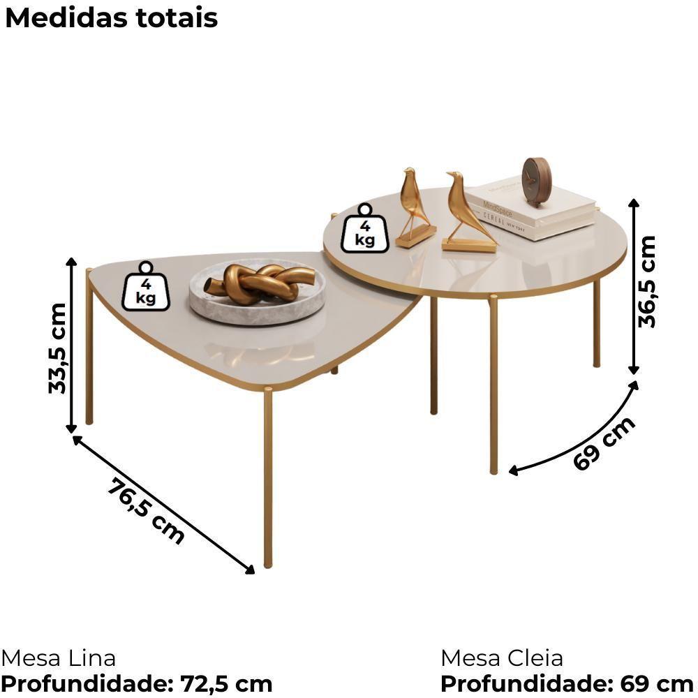 Kit 2 Mesas Centro Lina Cleia Pés Metal Bali Dj Moveis - 3