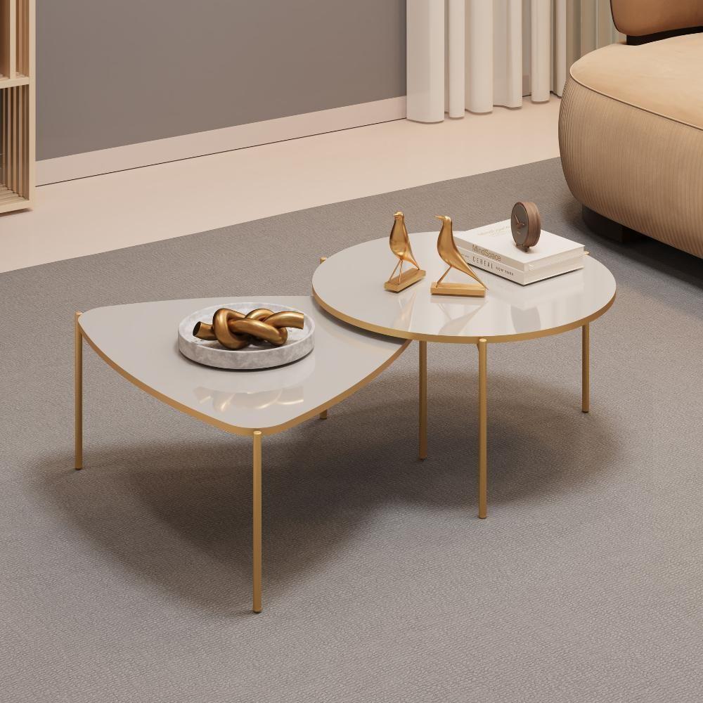 Kit 2 Mesas Centro Lina Cleia Pés Metal Bali Dj Moveis - 6