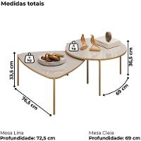 Kit 2 Mesas Centro Lina Cleia Pés Metal Bali Dj Moveis - 3