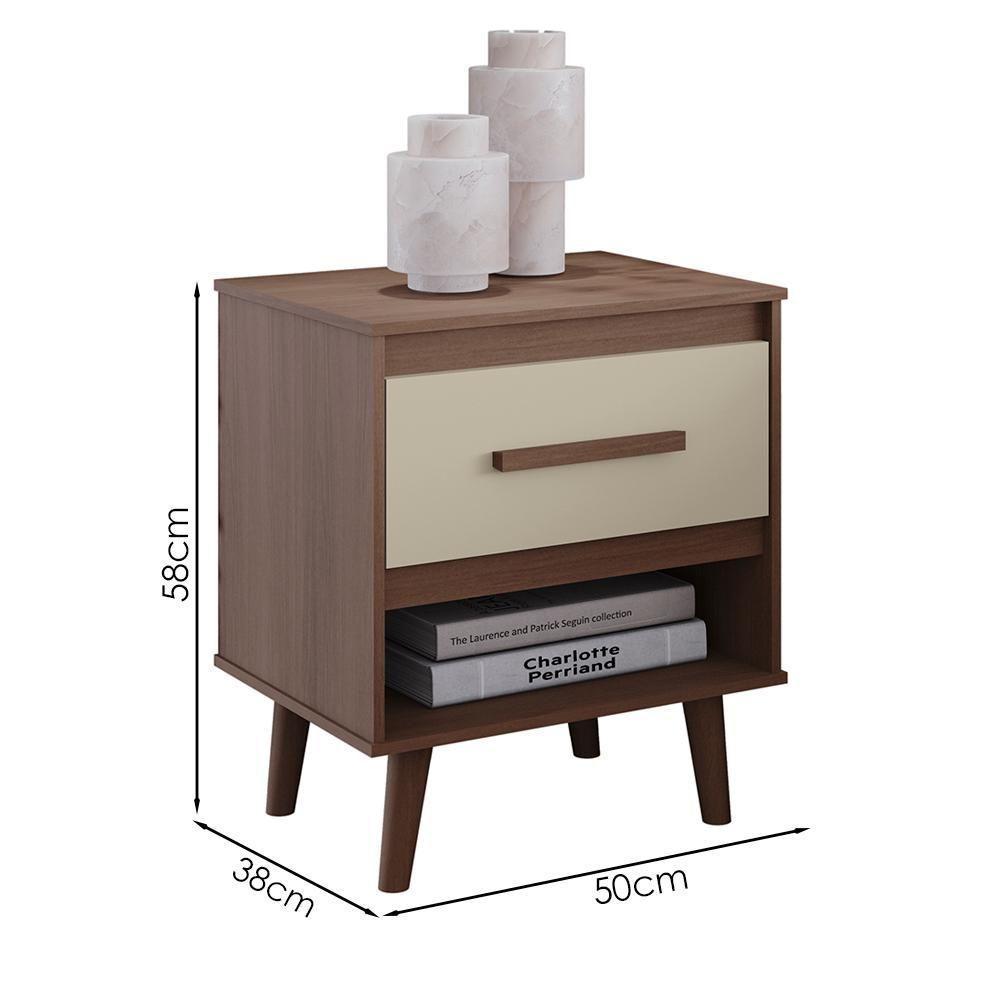 Mesa De Cabeceira 1 Gaveta 50 Cm Mila Savana Off White Mobbs - 3