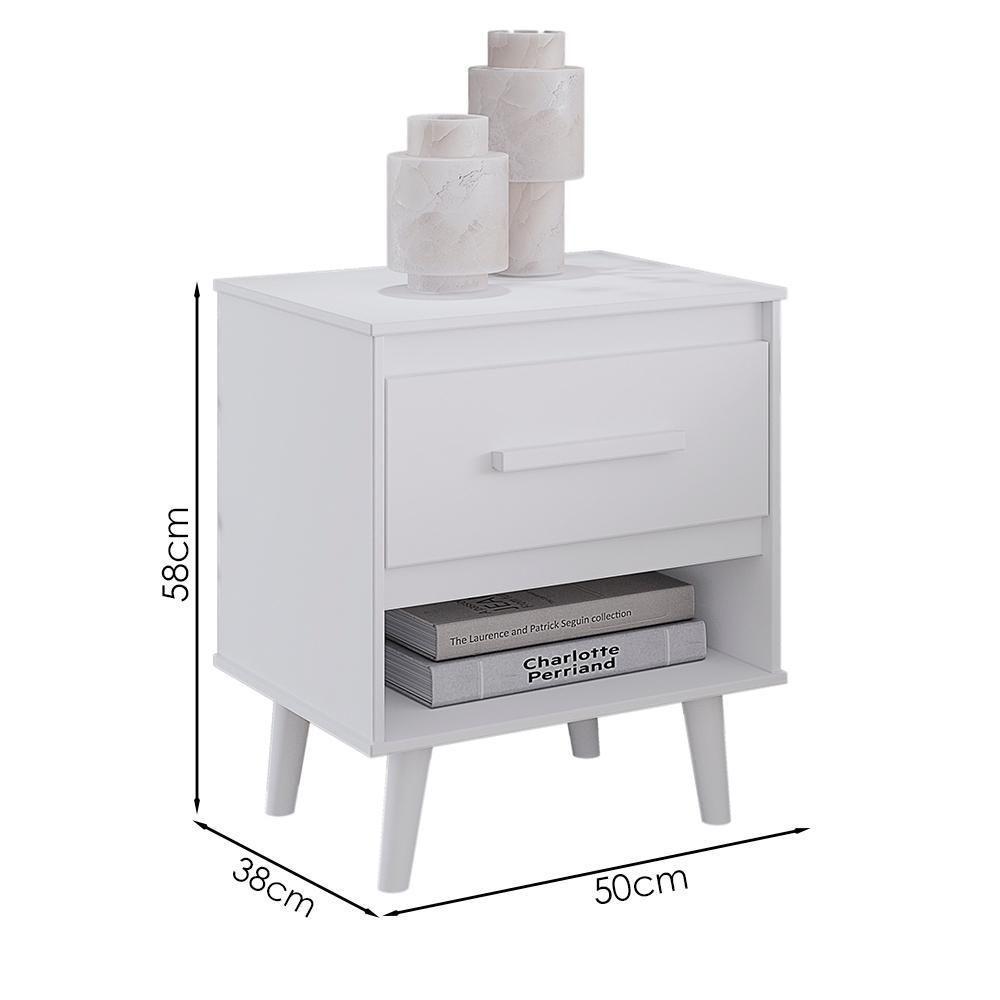 Mesa De Cabeceira 1 Gaveta 50 Cm Mila Branco Mobbs - 3