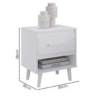 Mesa De Cabeceira 1 Gaveta 50 Cm Mila Branco Mobbs - 3