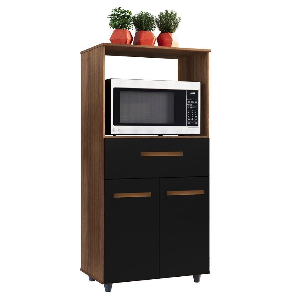 Balcão Multiuso Forno 2 Portas 1 Gaveta 60 Cm Luna Savana Preto Mobbs - 1