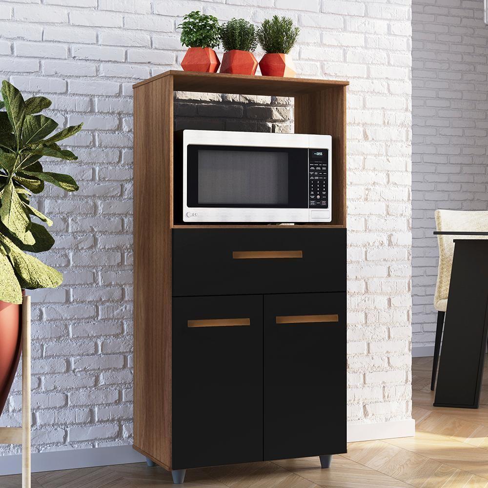 Balcão Multiuso Forno 2 Portas 1 Gaveta 60 Cm Luna Savana Preto Mobbs - 6