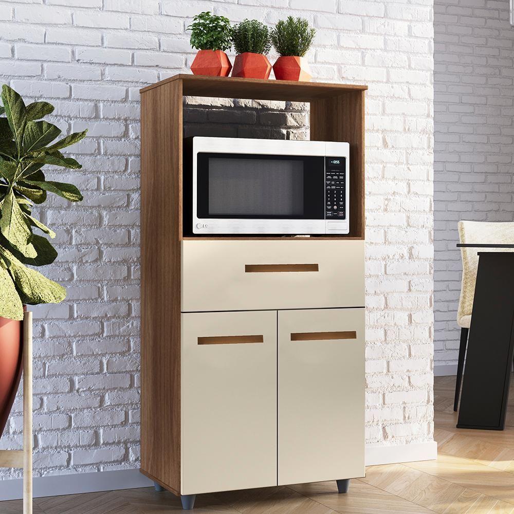 Balcão Multiuso Forno 2 Portas 1 Gaveta 60 Cm Luna Savana Off White Mobbs - 2