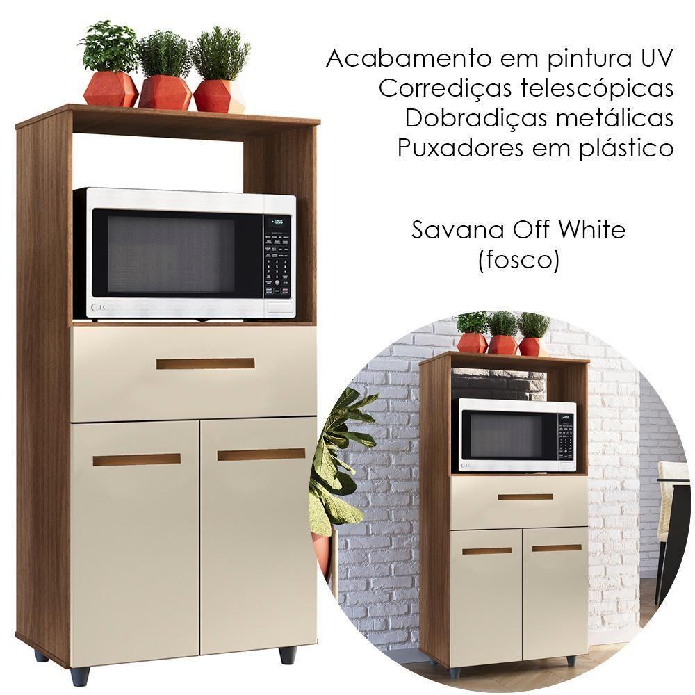 Balcão Multiuso Forno 2 Portas 1 Gaveta 60 Cm Luna Savana Off White Mobbs - 4