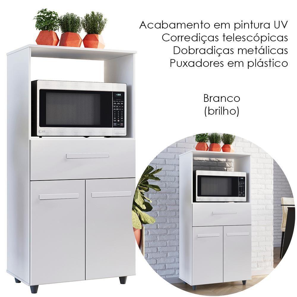 Balcão Multiuso Forno 2 Portas 1 Gaveta 60 Cm Luna Branco Mobbs - 4