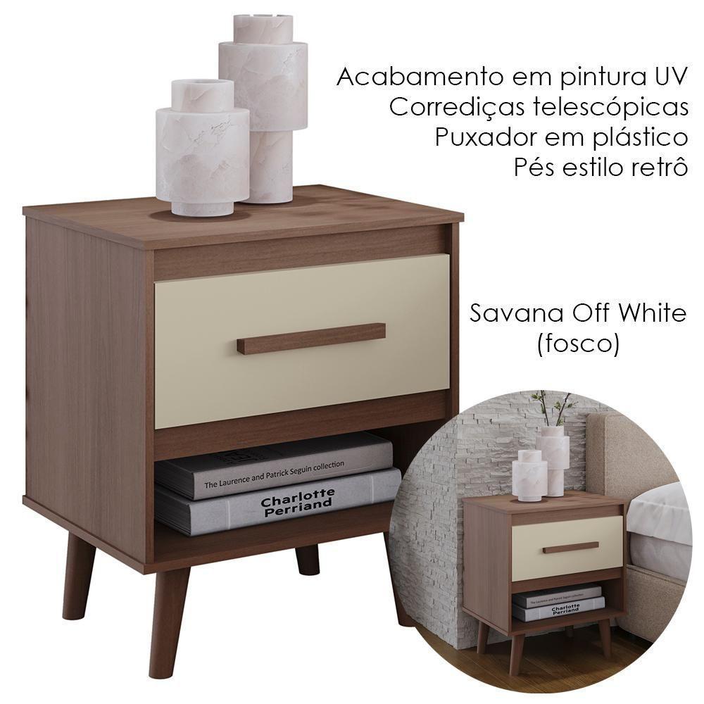 Kit 02 Mesas De Cabeceira 1 Gaveta 50 Cm Mila Savana Off White Mobbs - 4