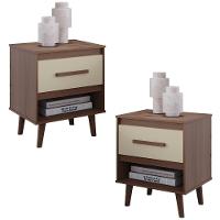 Kit 02 Mesas De Cabeceira 1 Gaveta 50 Cm Mila Savana Off White Mobbs - 1